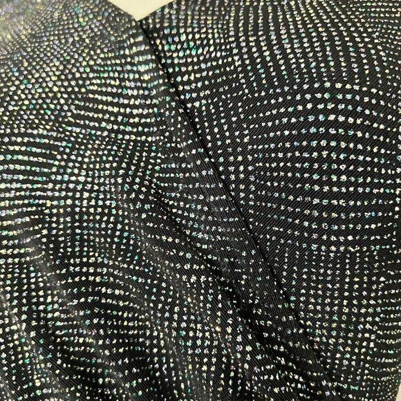 Peak 90s Gal Rainbow Metallic Sparkle Ruched Surplice V-neck Long Sleeve Blouse - Picture 6 of 7